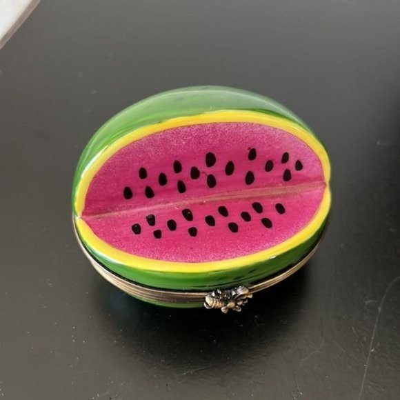 Limoges Chamart Peint Main Watermelon Slice Trinket Pill Box - Picture 3 of 12